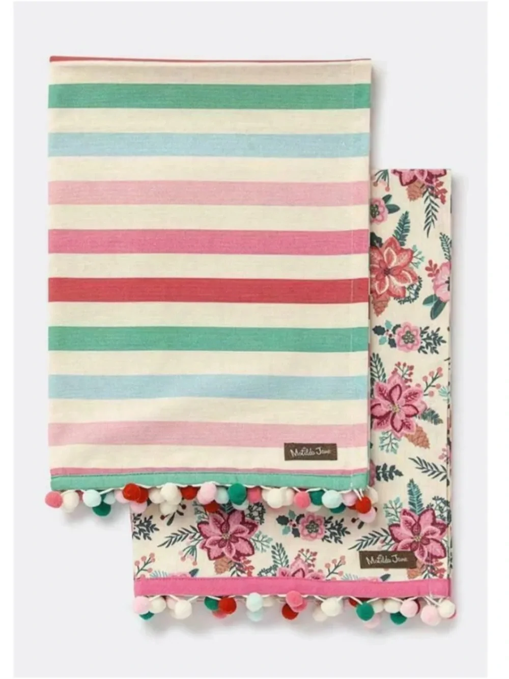 Matilda Jane Girls' Pastel Stripe & Floral Pom-Pom Swaddle Set - Multicolor